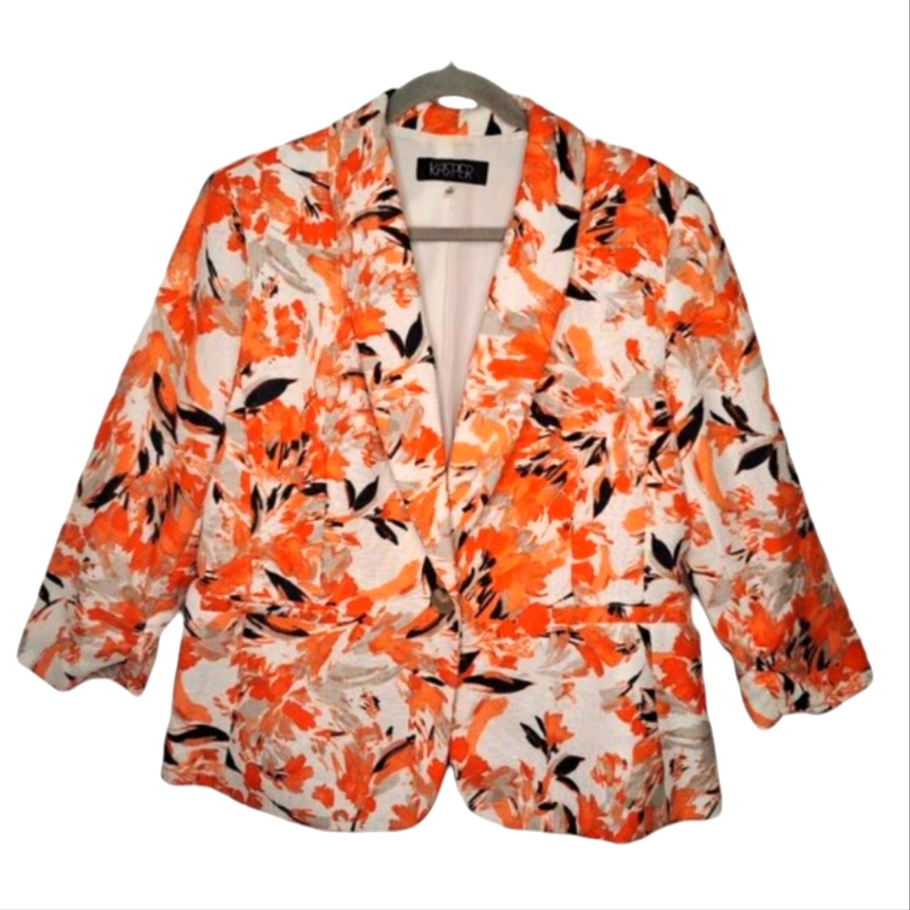 Kasper Multicolored Leaf Patterned Single Button … - image 1